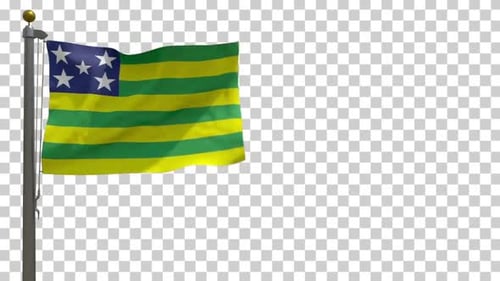 Goiás State Flag Waving on Pole with Alpha Channel
