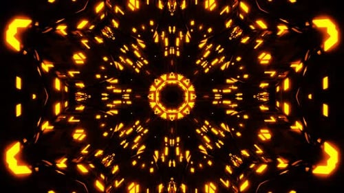 Voler dans un tunnel avec des lumières fluorescentes multicolores clignotantes. Kaléidoscope