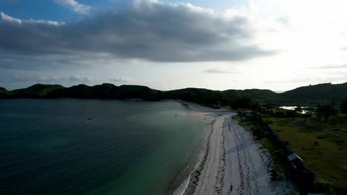 Aerial view of Tanjung Aan, Tropical island with sandy beach
