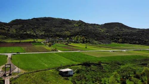 Lush Green Fields and Rolling Hills Aerial