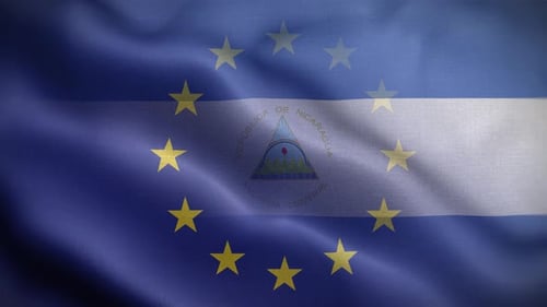 Waving European Union and Nicaragua Flags Animation