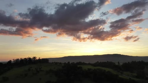 Sunset rural landscape aerial view. Nature scenery