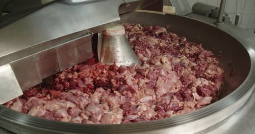 Meat Cutting Machine Processing Raw Food in Factory