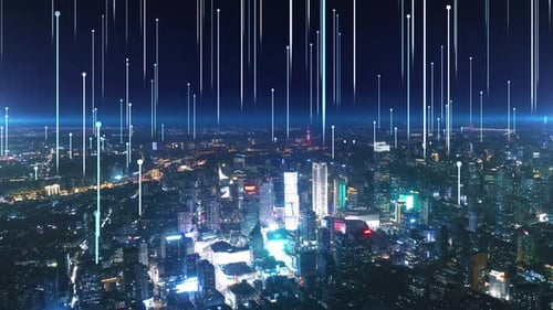 smart Connected city skyline. Futuristic network concept, city Technology.