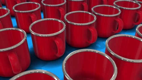 Shiny Stainless Steel Metal Cups Isolated On Blue Background 4k