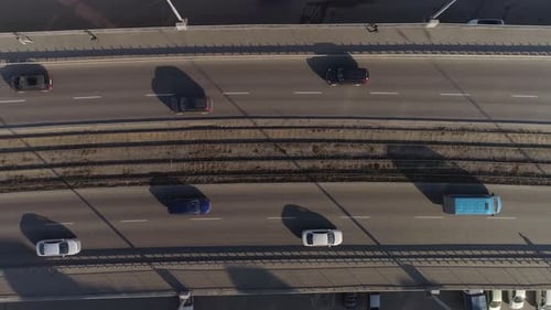 Aerial top down footage of the freeway traffic 01