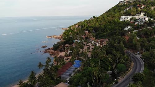 Villas on Green Mountain Ridge. Majestic Drone View of Luxury Villas Located on Green Mountain Range