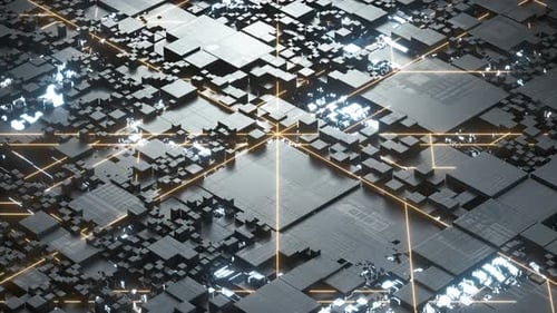 Futuristic Digital Grid Network with Glowing Data Connections