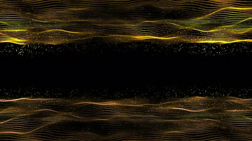 Abstract Golden Wavy Lines Particles Background