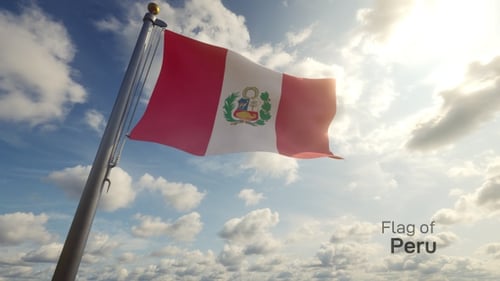 Realistic Animated Peru Flag Waving in Sunny Sky