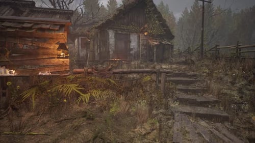 An Old Village with Wooden Dilapidated Houses