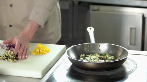 Chef Preparing Vegetables for Cooking in Kitchen