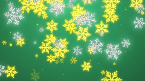 Golden and Silver Glittering Snowflakes Falling for Christmas Background