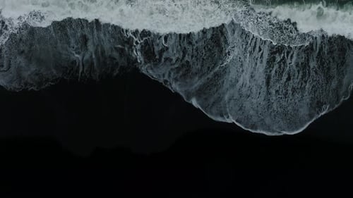 Iceland Black Sand Beach with Huge Waves at Reynisfjara Vik