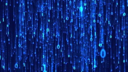 Falling Blue Binary Code Data Stream Background Animation