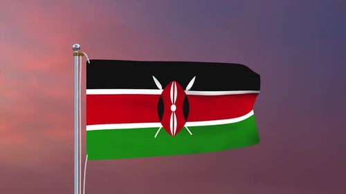 Waving Kenya Flag Animation on Gradient Sky Background