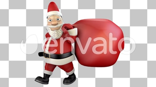 Animated Santa Claus Character Walking with Gift Sack