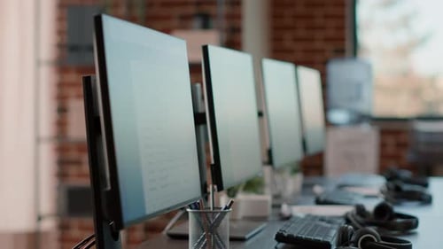 Nobody at Customer Care Workstation with Multiple Computers