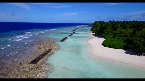 Aerial view scenery of tropical sea view beach voyage by blue green ocean and white sandy background