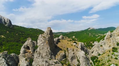 Green mountain valleys and sky