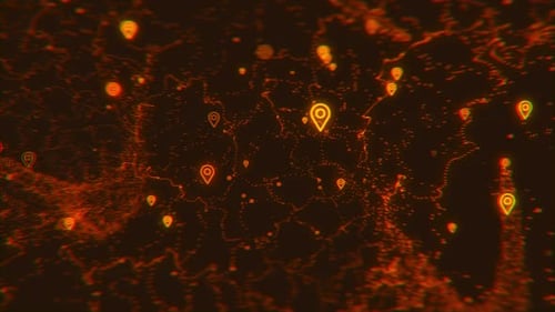 Futuristic Digital Network Connection with Glowing Location Pins Animation