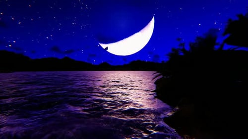 Moonlight Reflection Over Wavy Lake at Starry Night
