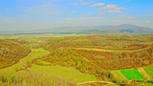 Aerial View on Rural Landscape in Mountains Area