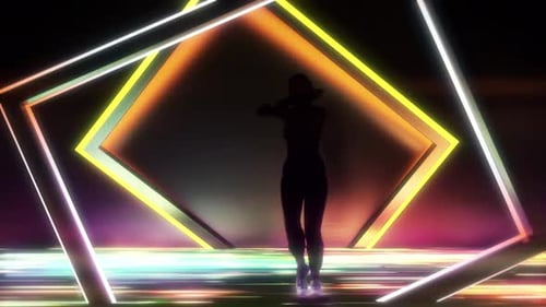 Ein tanzender Hip Hop im leuchtenden Neonboden