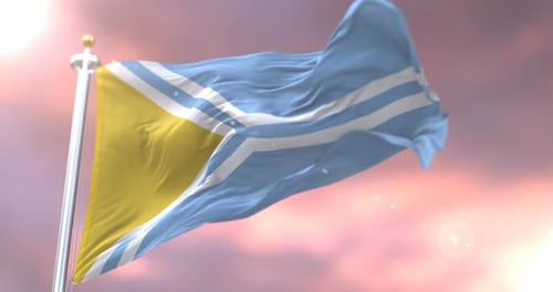 Modern Waving Flag Animation with Blue, Yellow, and White Design