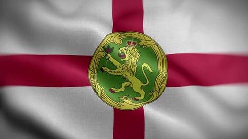 Realistic Waving Alderney Flag with Crowned Lion Emblem
