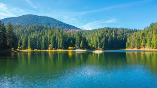Autumn Mountain Lake with Colorful Trees in the Forest