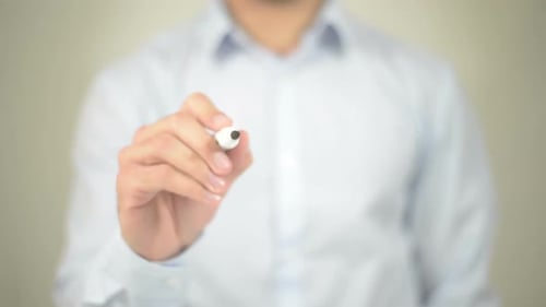 Man Writing Hello on Transparent Surface