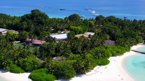 Drone aerial landscape of tropical shore beach by water and sand background