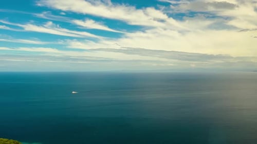 Seascape, Blue Sea, Sky with Clouds and Islands, Time Lapse