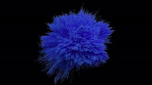 Blue powder ball explosion on black background
