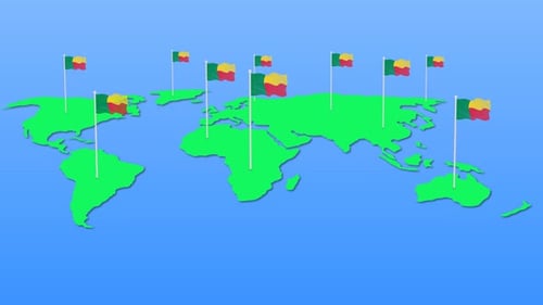Benin Flags Waving on World Map Animation