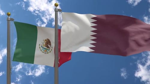 Waving Flags of Mexico and Qatar