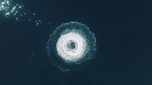 Top Down View Summer Adventure Aerial Descending Above Fast Jet Ski Malibu