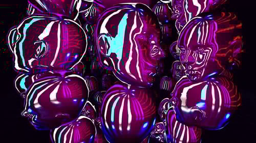 Abstract Neon Reflective Human Heads Looping Background