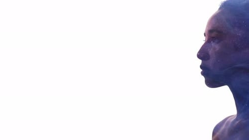 Cosmic Woman Silhouette with Purple Nebula