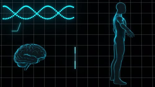 Medicine concept. Human body, brain, DNA, chemical formula.