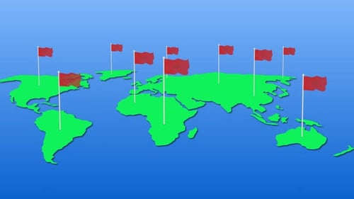 Animated World Map with Waving Flags Global Business
