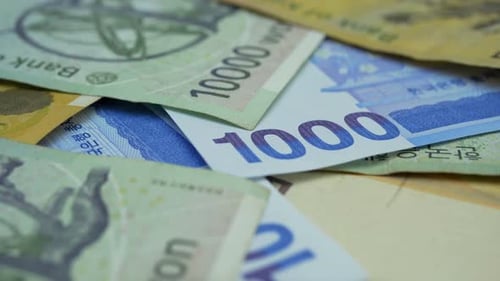 Close-Up of Pile of Korean Won Banknotes