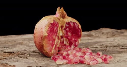 Fresh Pomegranate on Wooden Surface Still Life