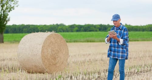 Farmer Using Digital Tablet While Examining Farm