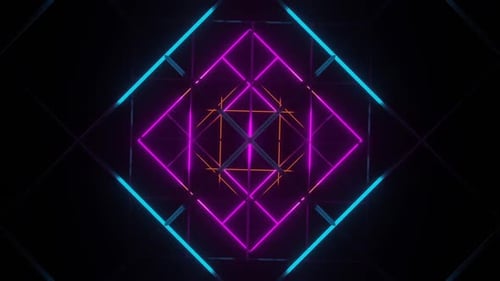 Abstract Neon Geometric Cube Tunnel Loop Background