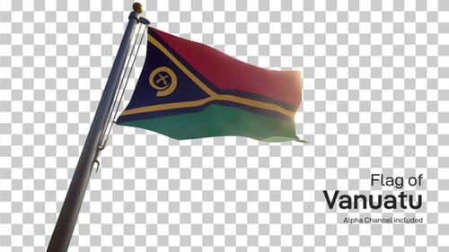 Realistic Vanuatu Flag Waving on Transparent Background