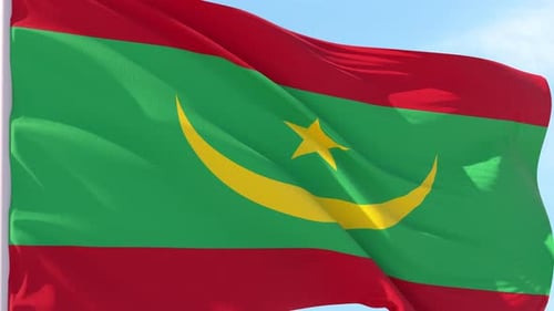 Mauritania Flag Waving Animation with Realistic Fabric Movement