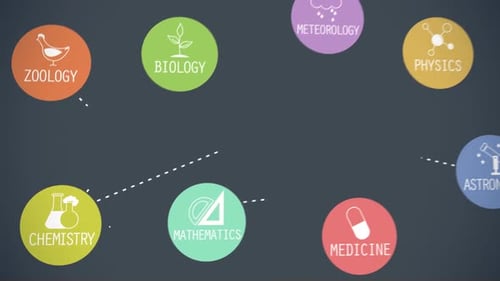 Typography and icon animation presents different areas of human activity.