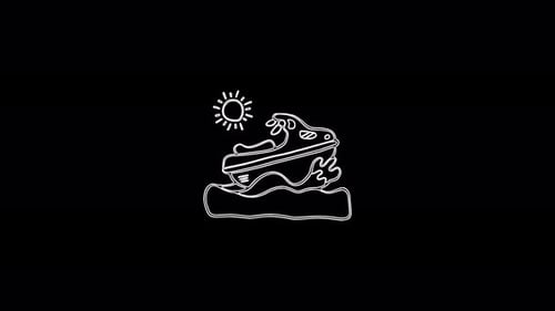 Hand-Drawn Jetski on Ocean Waves Sketch Animation